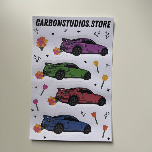 350z Flaming Tulips Sticker Sheet