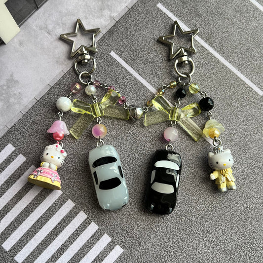 Princess & Prince Kitty Miata Matching Pair Beaded Keychain