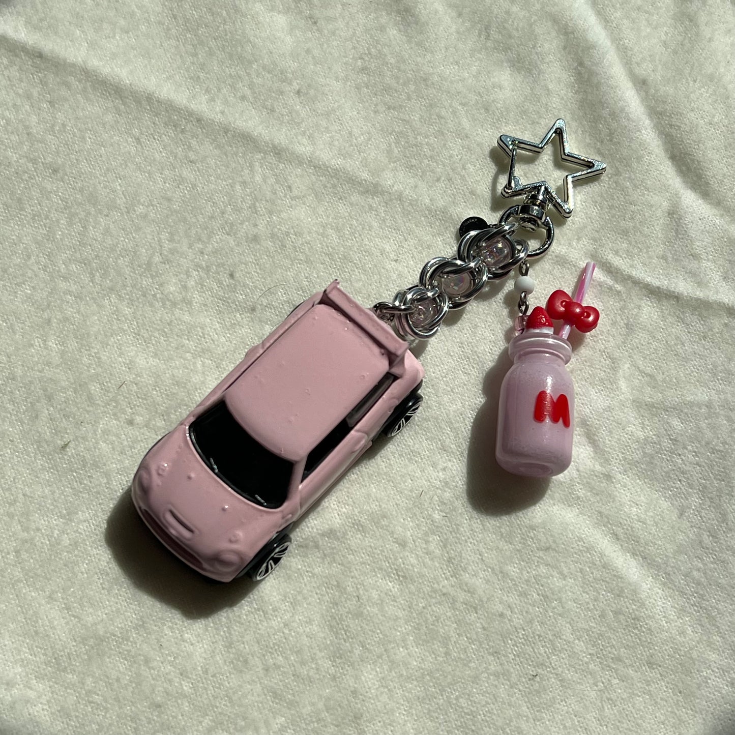 Mini Cooper Milkshake Beaded Keychain