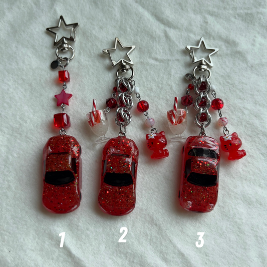 Strawberry Miata & Kitty Beaded Keychain