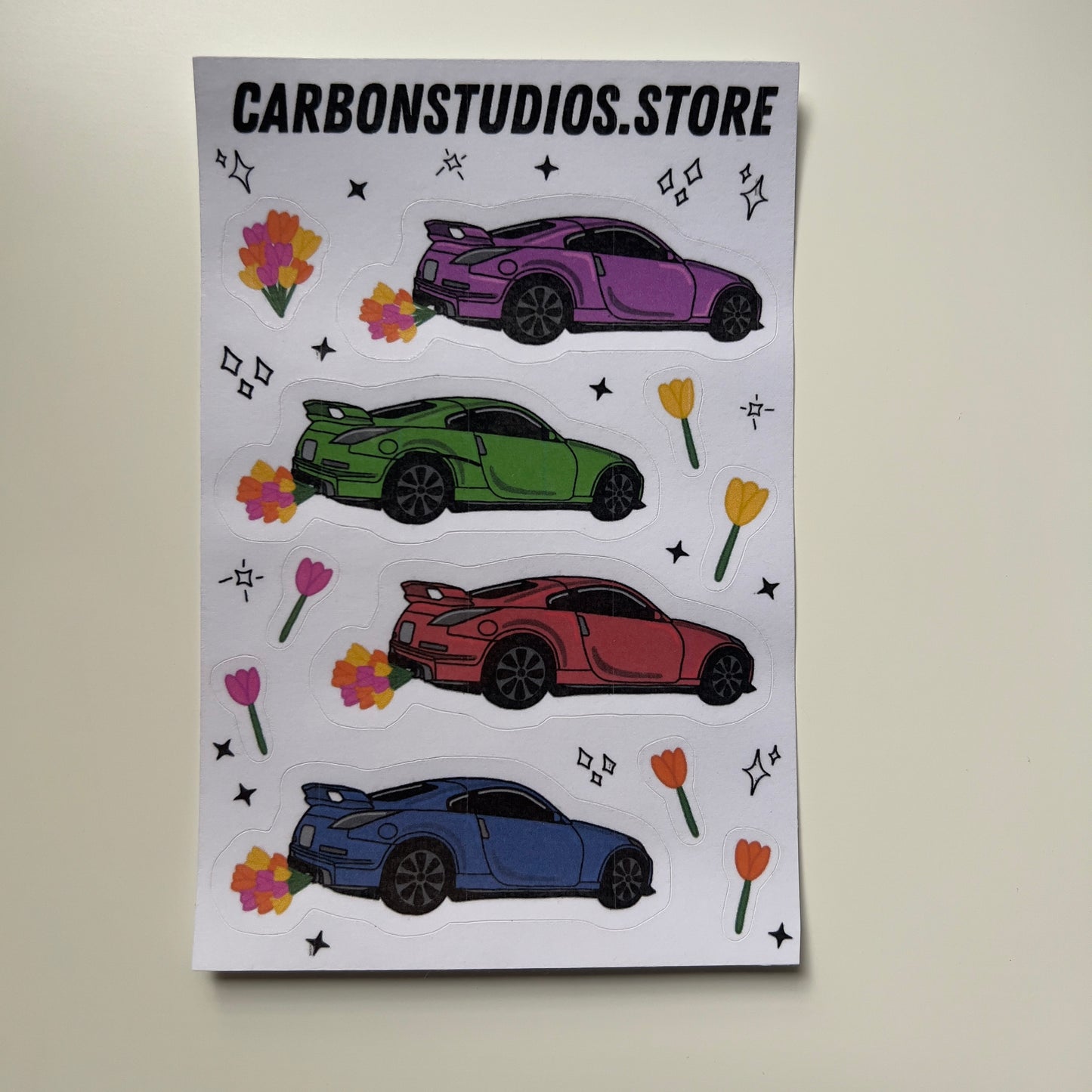 350z Flaming Tulips Sticker Sheet