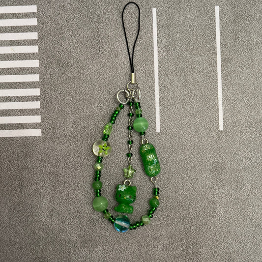 Green Miata x Kitty Beaded Phone Charm