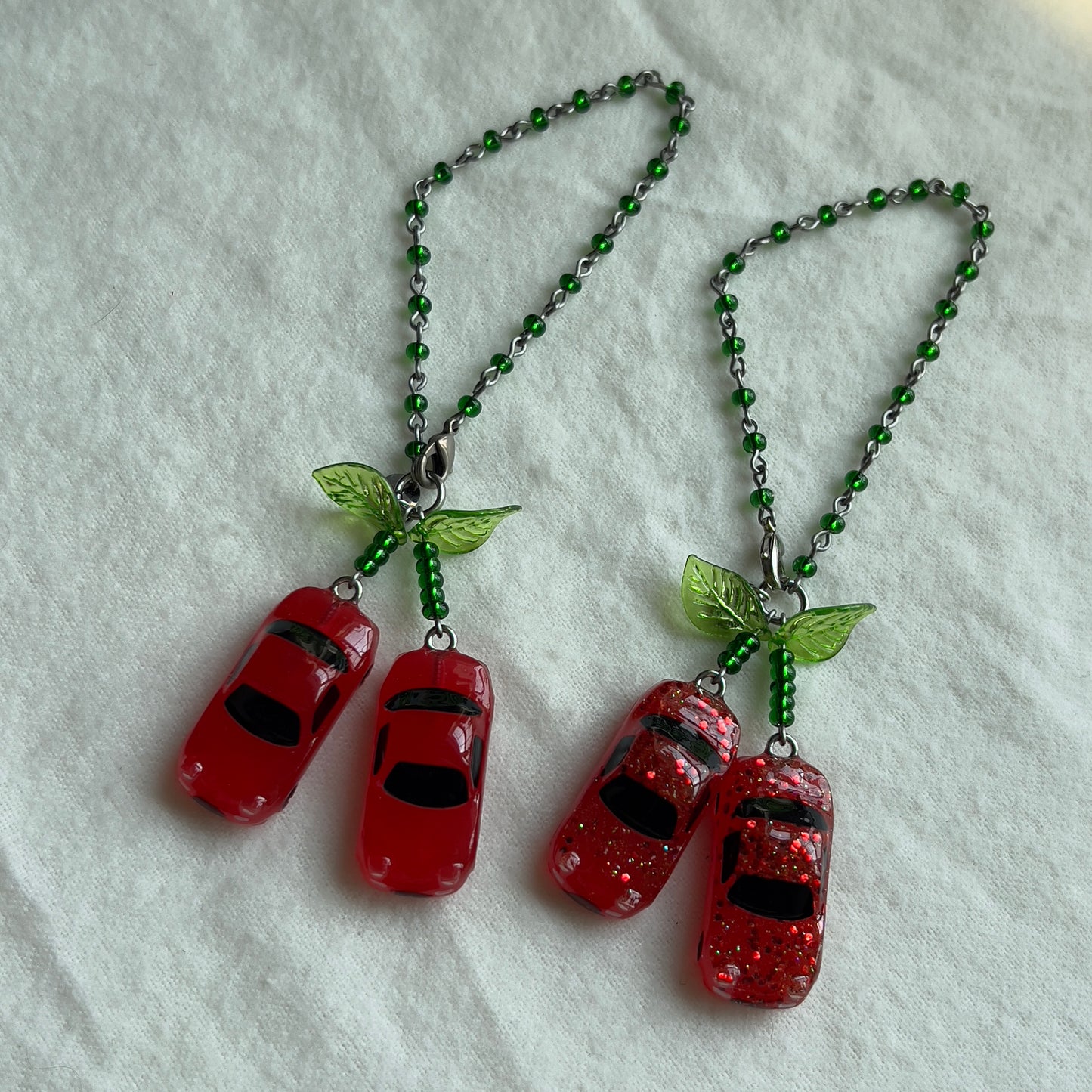 Cherry Miata Beaded Rear View Mirror Hanging / Bag Charm