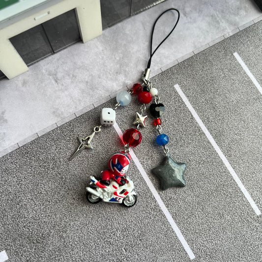 Motorcycle Kitty Beaded Phone Charm