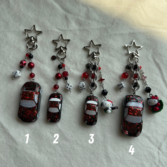 Black Red Glitter Miata Beaded Keychain