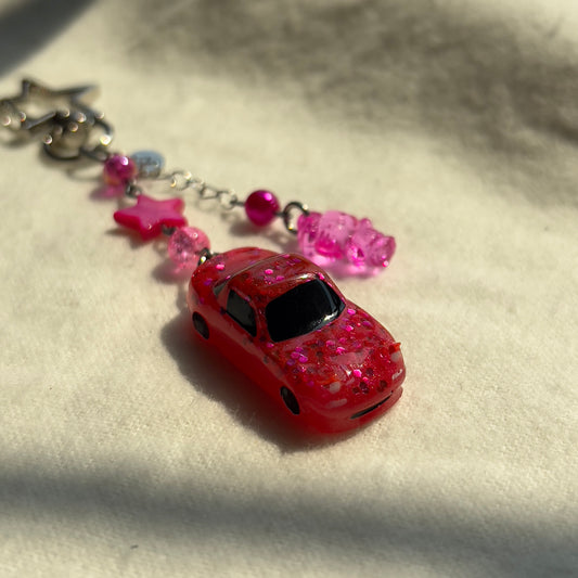Pink NA Miata Star Kitty Beaded Keychain