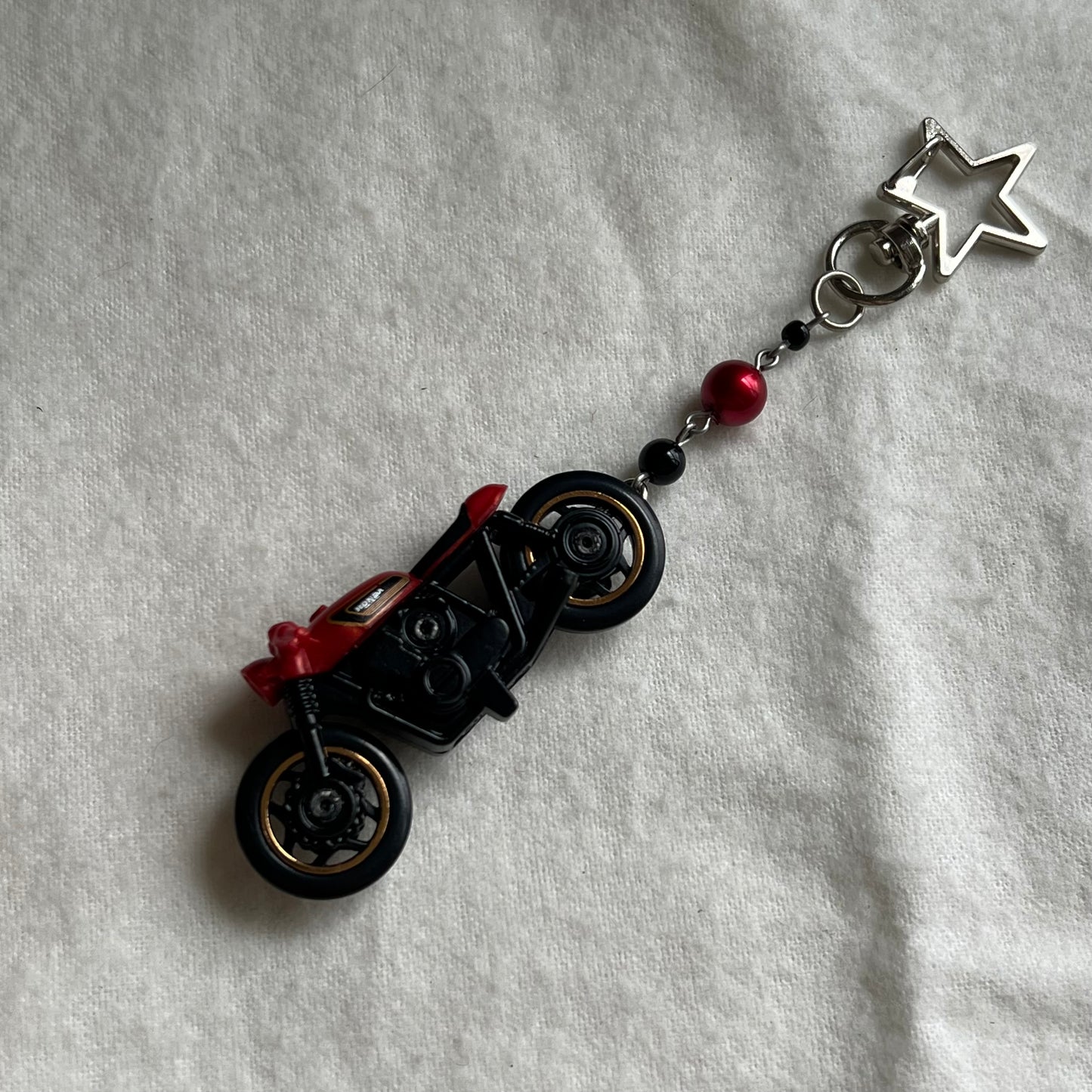 Red Honda Bike Beaded Keychain