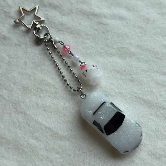 White ND RF & Kitty Beaded Keychain