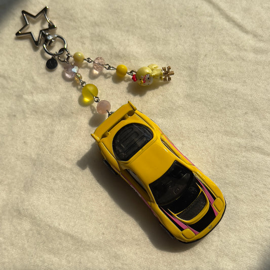 Mazda Rx-7 & Kitty Rooster Beaded Keychain