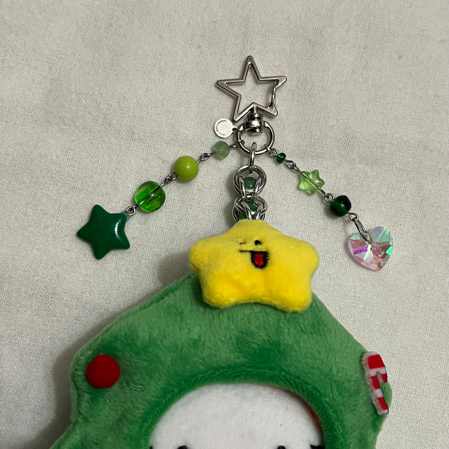 Plush Christmas Tree Kitty Beaded Keychain