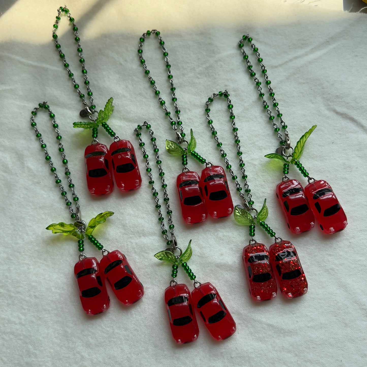 Cherry Miata Beaded Rear View Mirror Hanging / Bag Charm