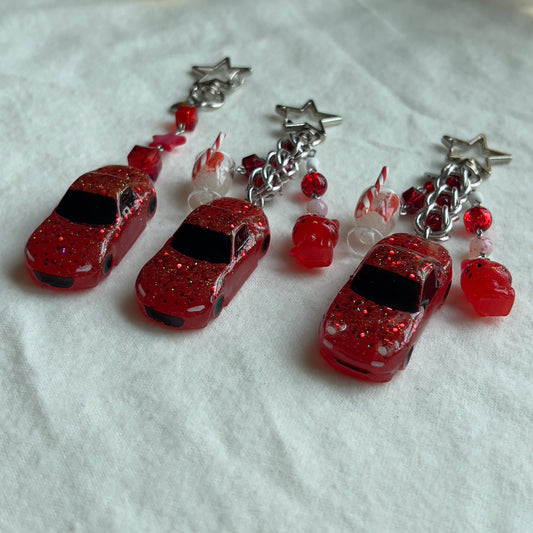 Strawberry Miata & Kitty Beaded Keychain