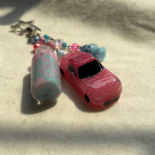 Cotton Candy ND RF Miata Beaded Keychain