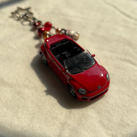 Volkswagen Beetle & Kitty Beaded Keychain