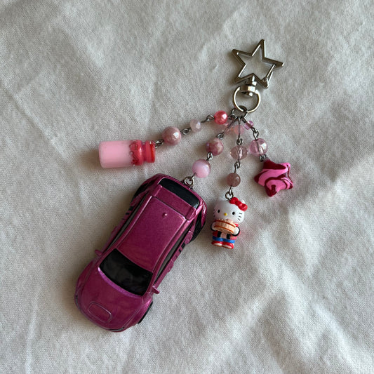 Subaru WRX STI Hatchback & Kitty Beaded Keychain