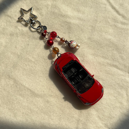 Volkswagen Beetle & Kitty Beaded Keychain