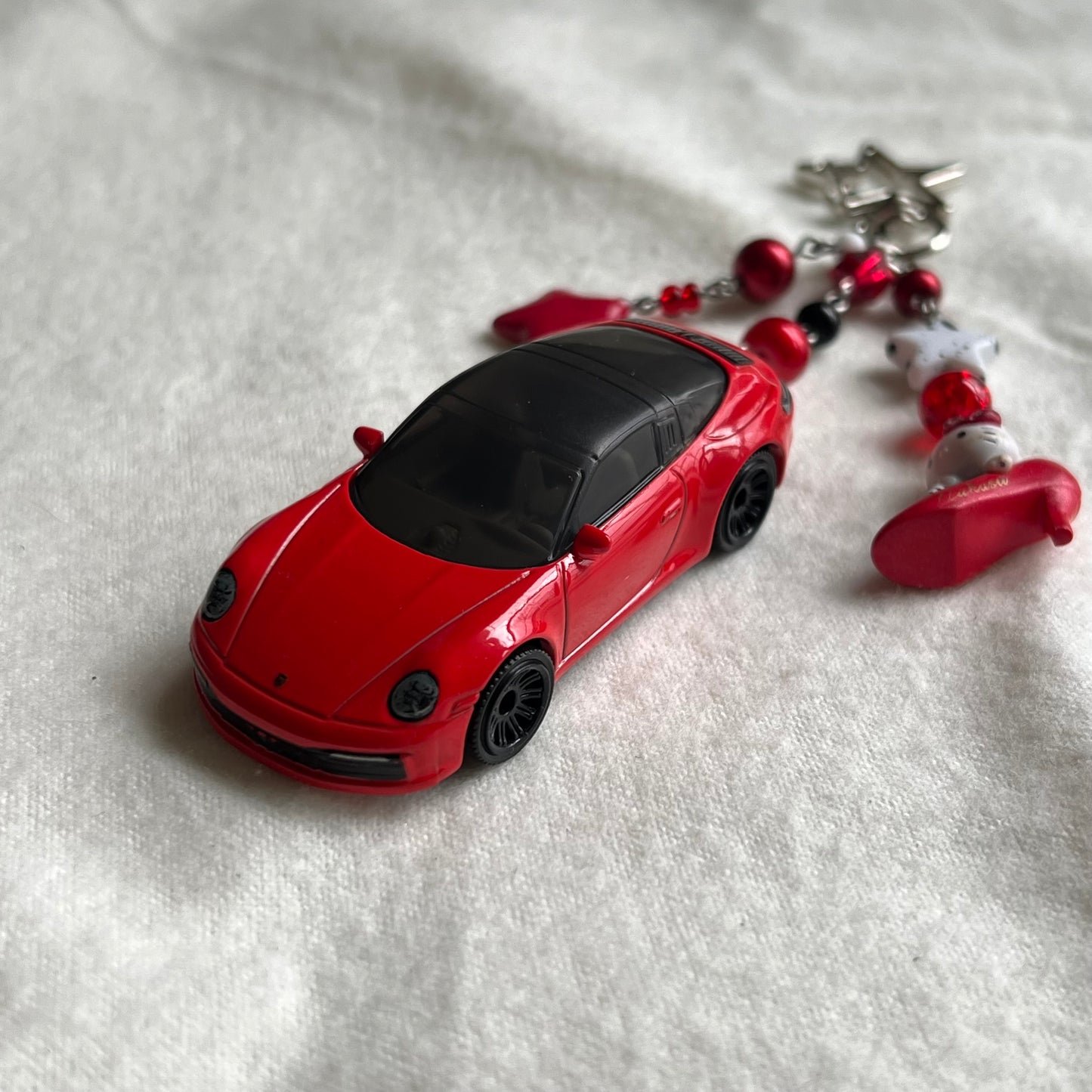 Porsche Targa & Kitty Beaded Keychain