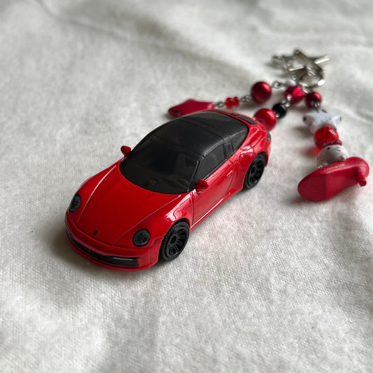 Porsche Targa & Kitty Beaded Keychain