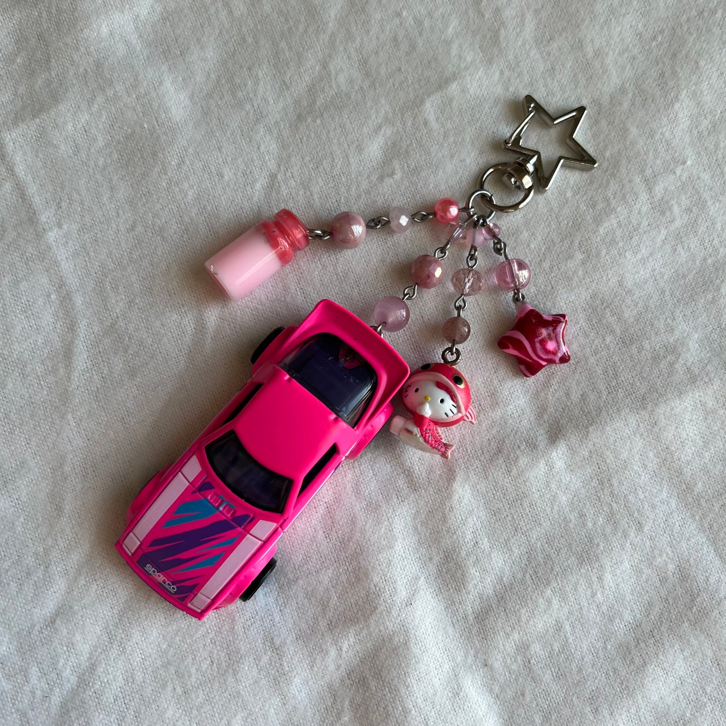 Mazda RX-7 & Kitty Beaded Keychain