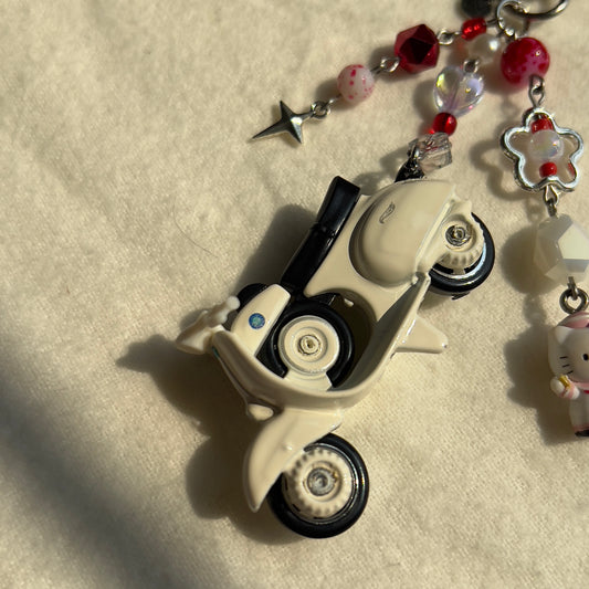Vespa & Kitty Beaded Keychain