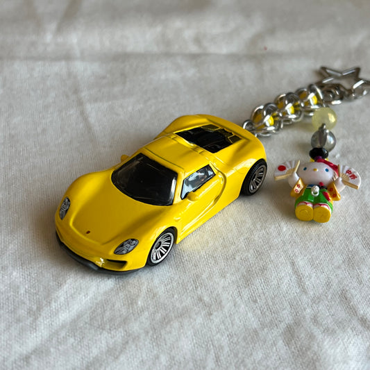 Porsche 918 Spyder & Kitty Beaded Keychain