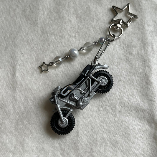Silver Bike Beaded Keychain