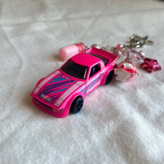 Mazda RX-7 & Kitty Beaded Keychain