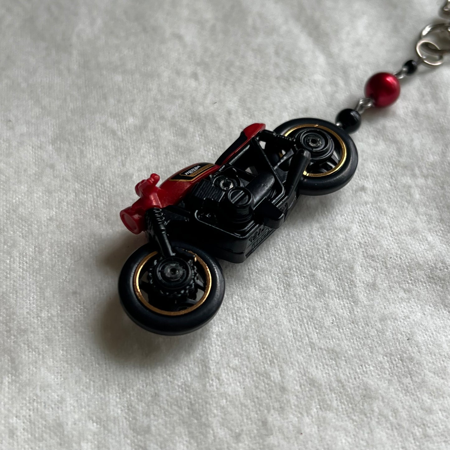Red Honda Bike Beaded Keychain