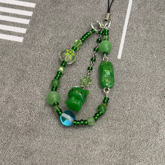 Green Miata x Kitty Beaded Phone Charm
