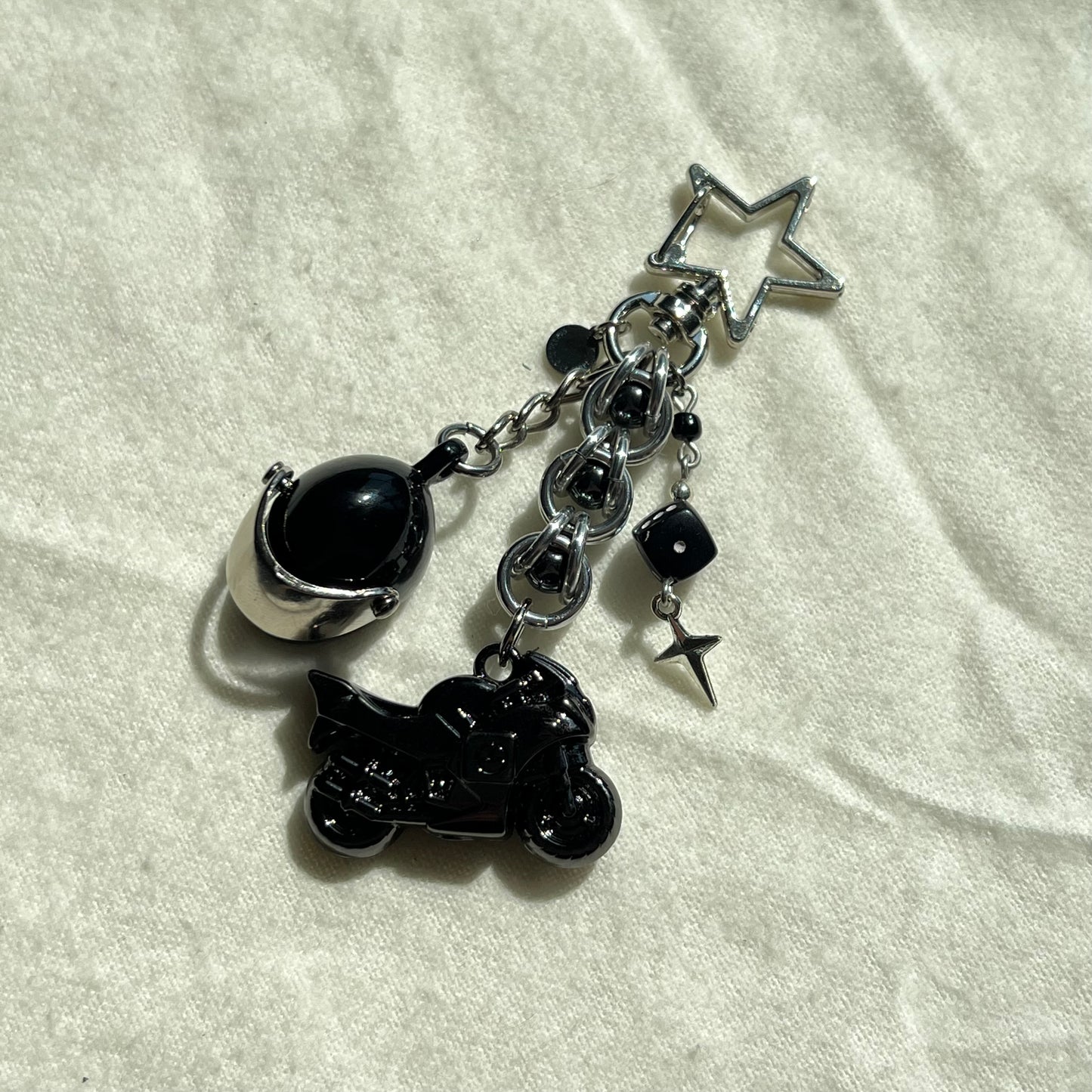 Motorcycle & Helmet Beaded Keychain