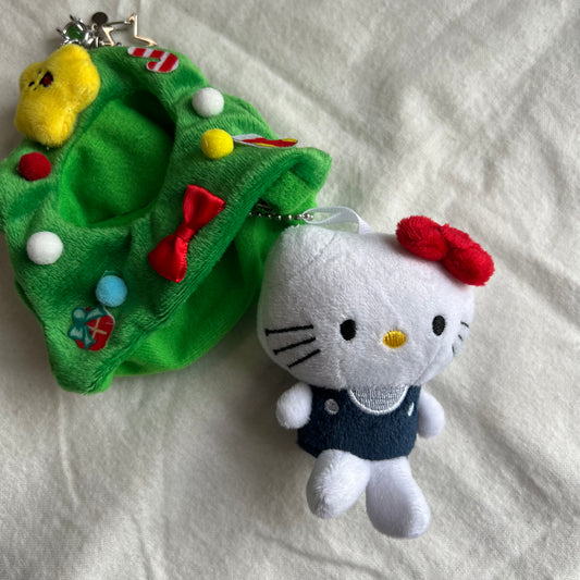 Plush Christmas Tree Kitty Beaded Keychain