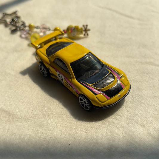Mazda Rx-7 & Kitty Rooster Beaded Keychain