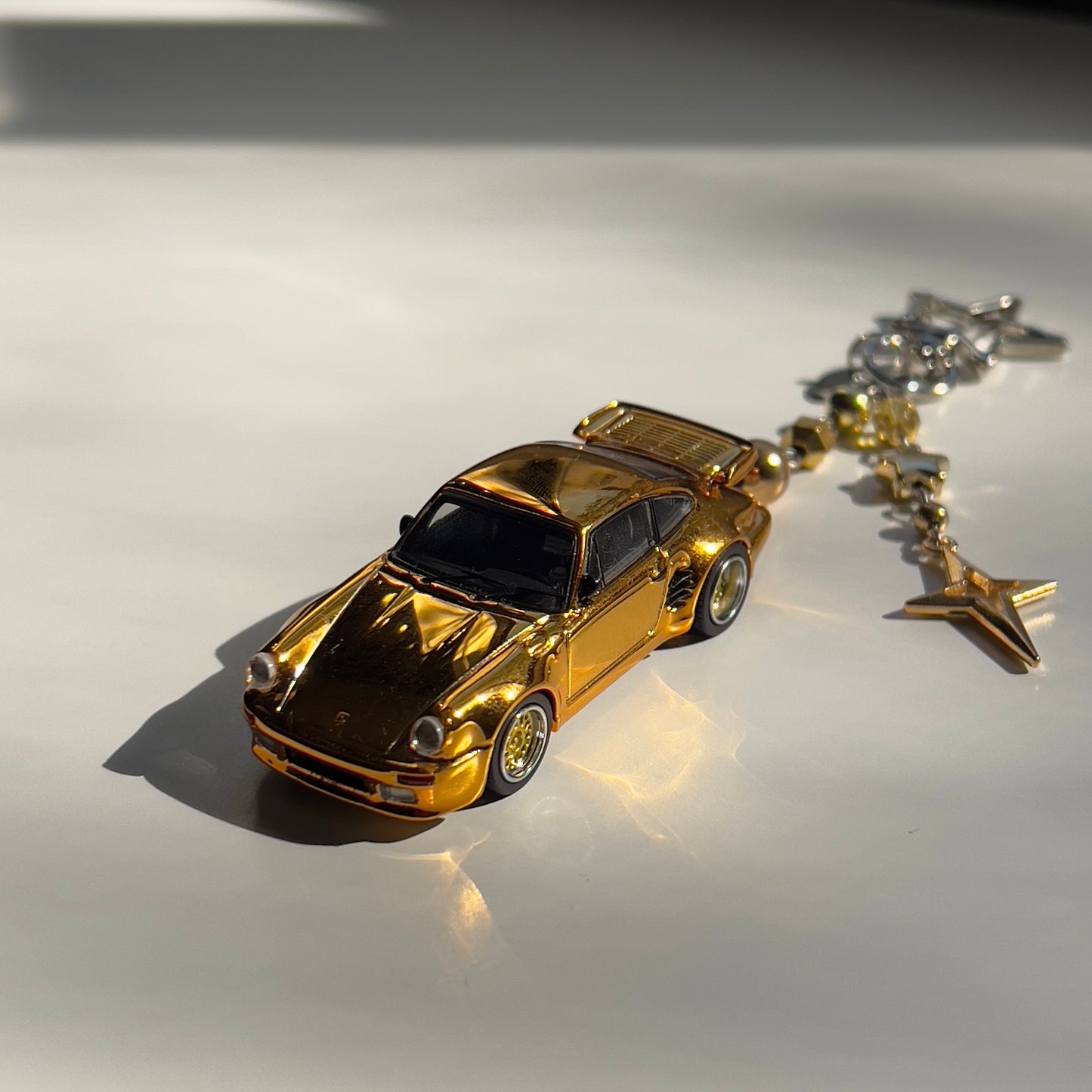 Gold Porsche 930 Turbo Beaded Keychain