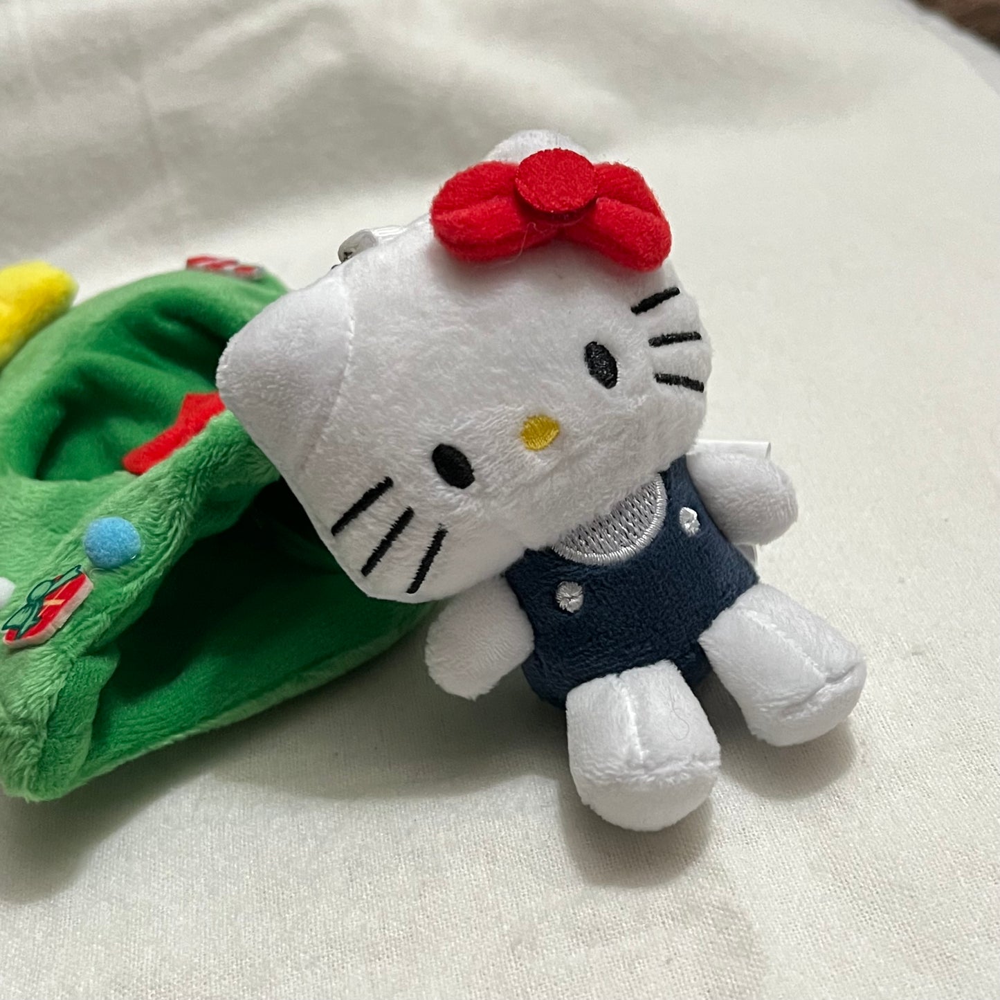 Plush Christmas Tree Kitty Beaded Keychain