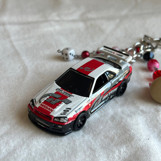 Nissan Skyline GTR BNR34 & Kitty Beaded Keychain
