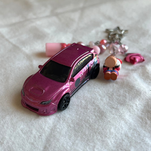 Subaru WRX STI Hatchback & Kitty Beaded Keychain