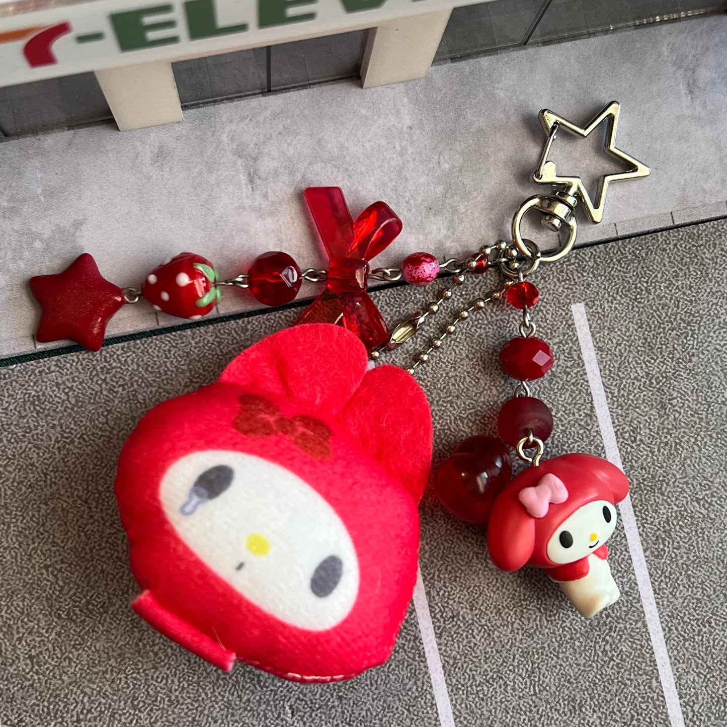 Red Melody Bunny Plush Beaded Keychain