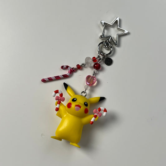 Candy Cane Pika Beaded Keychain