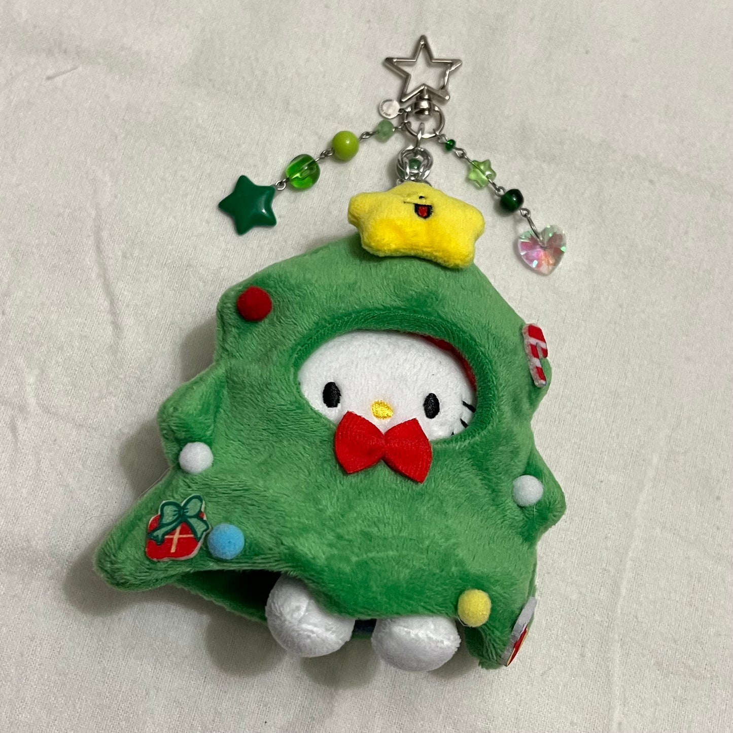Plush Christmas Tree Kitty Beaded Keychain