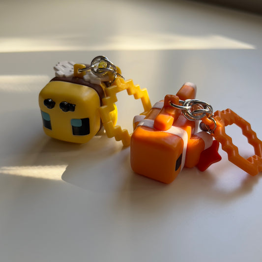 Block Bee and Fish Beaded Keychain