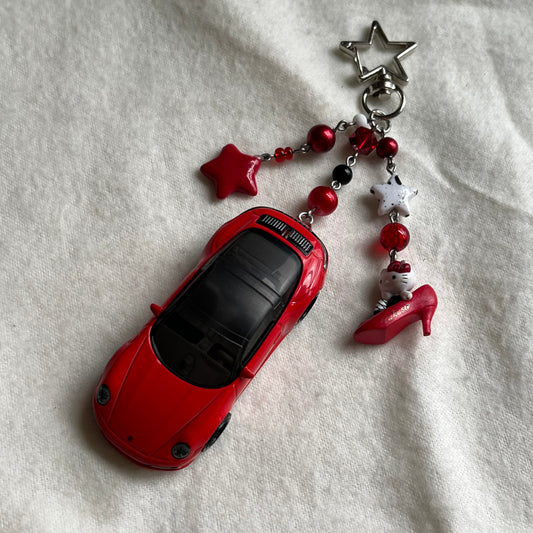 Porsche Targa & Kitty Beaded Keychain