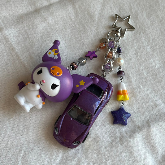 Porsche Cayman & Purple Bunny Beaded Keychain