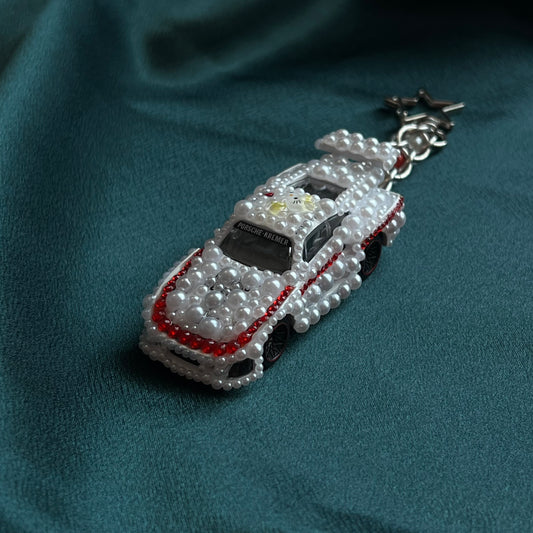 Rhinestone Porsche 935 K3 Beaded Keychain