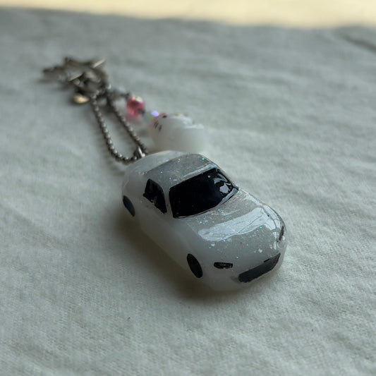 White ND RF & Kitty Beaded Keychain