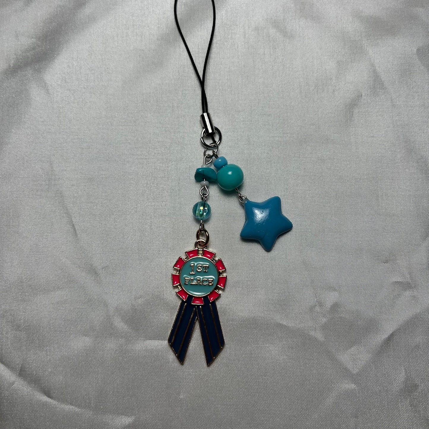 First Place Ribbon Beaded Phone Charm Keychain