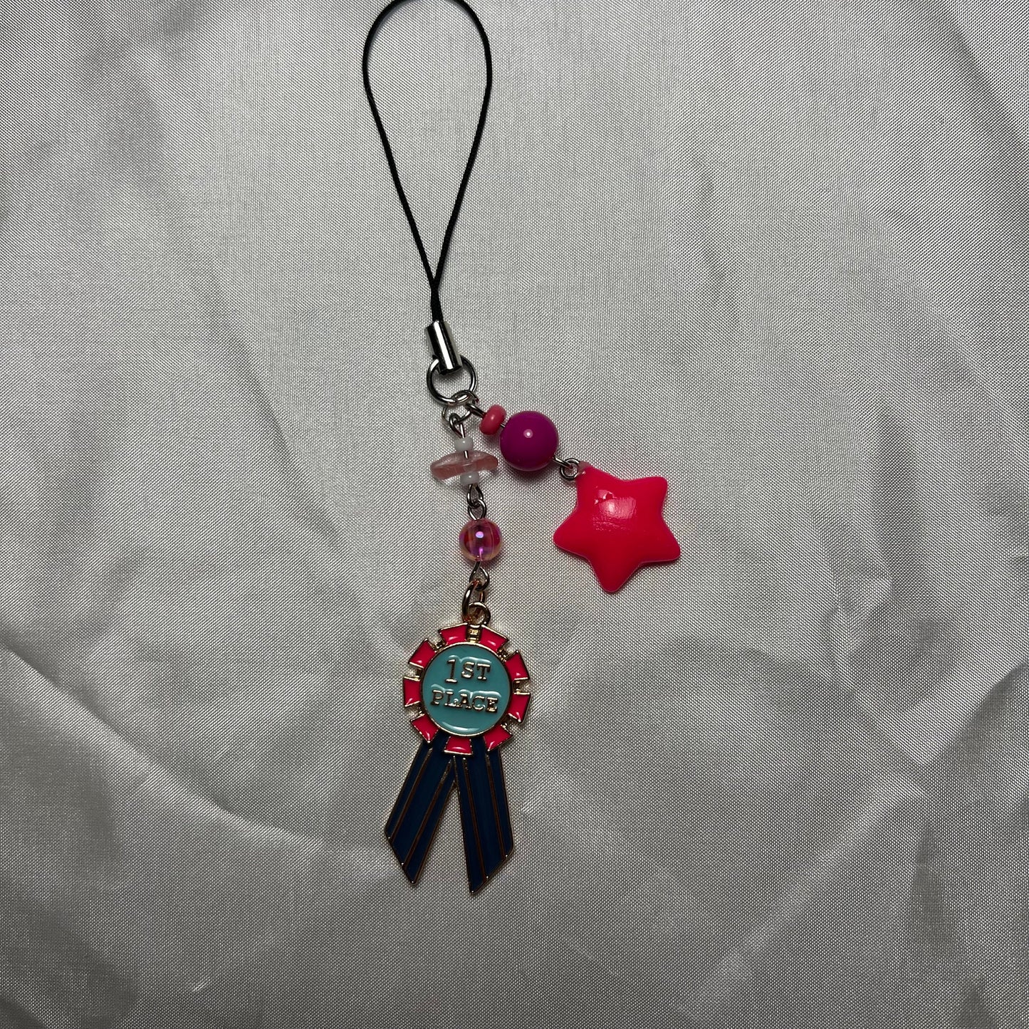 First Place Ribbon Beaded Phone Charm Keychain