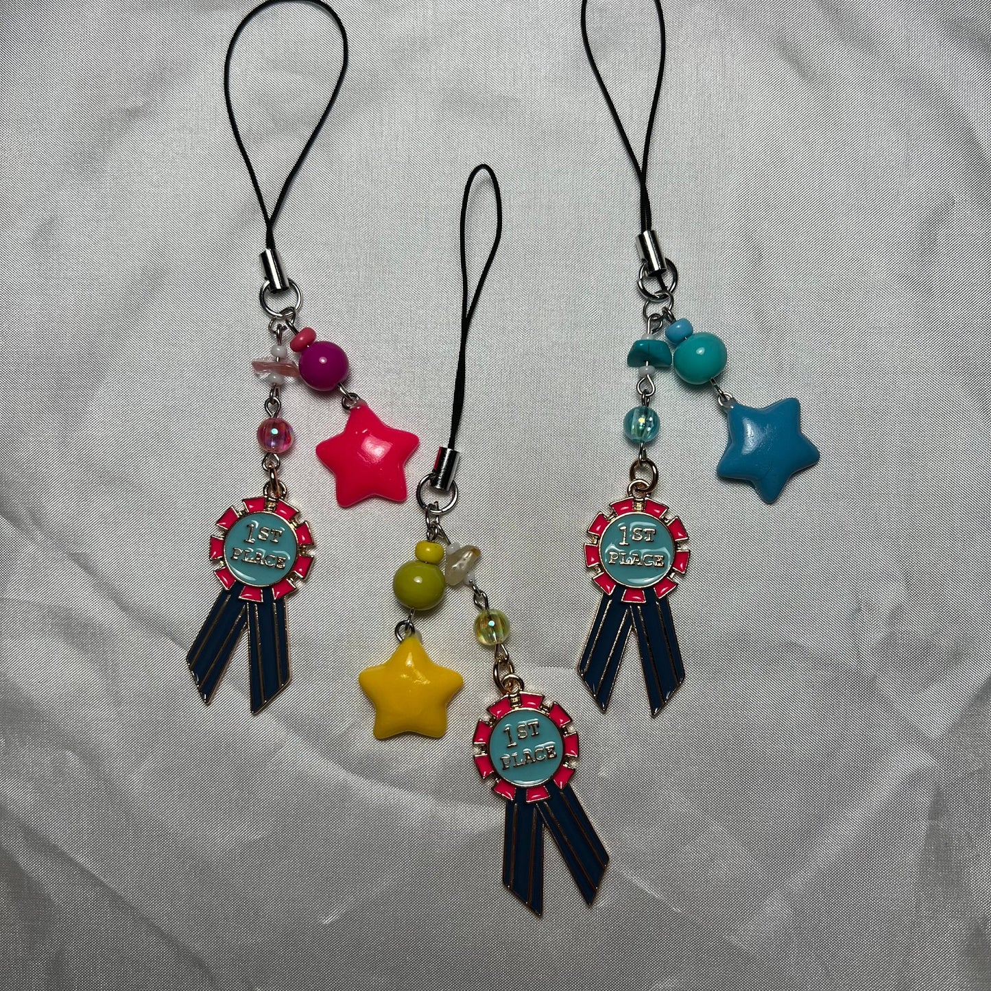 First Place Ribbon Beaded Phone Charm Keychain