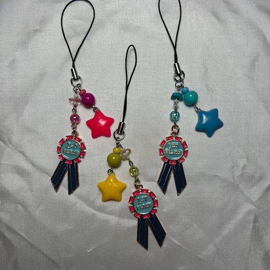 First Place Ribbon Beaded Phone Charm Keychain